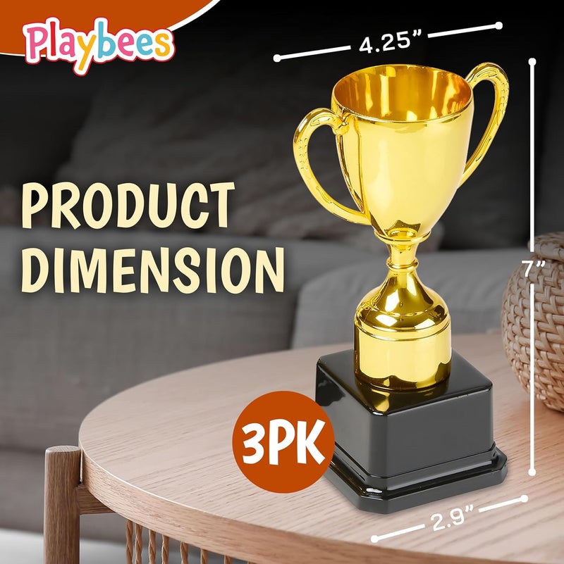 Playbees Fun Gold Plastic Trophies - 12 Pack - 7 Inch - Award Trophy Cup Set for Superstar Kids - Champion Celebrations, Sports Galore, and Victory Vibes - Desktop Toy - Image 3